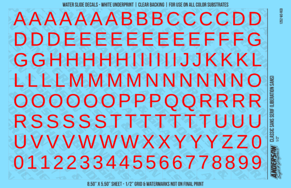 ASG Waterslide Decals - Classic Sans Serif Lettering Numbers 1/2"