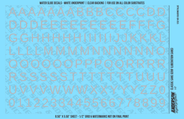 ASG Waterslide Decals - Classic Sans Serif Lettering Numbers 1/2"