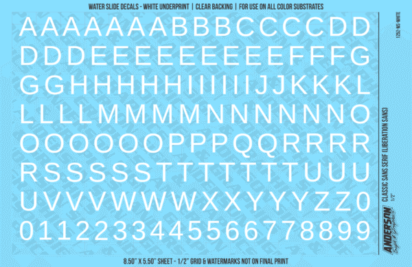 ASG Waterslide Decals - Classic Sans Serif Lettering Numbers 1/2"