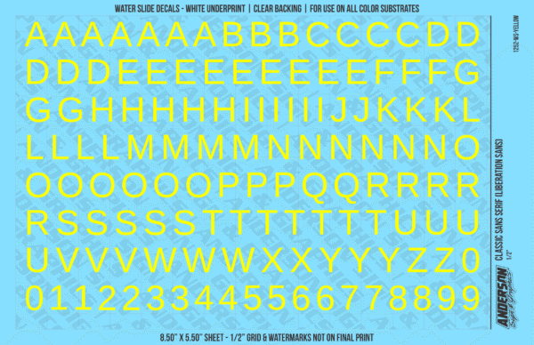 ASG Waterslide Decals - Classic Sans Serif Lettering Numbers 1/2"