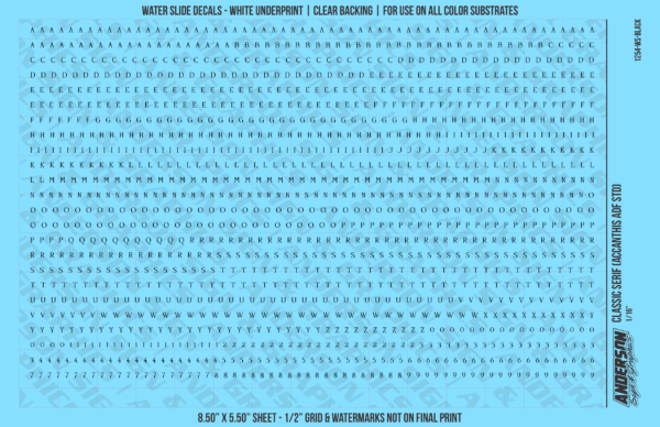 ASG Waterslide Decals - Classic Serif Lettering Numbers 3/32"