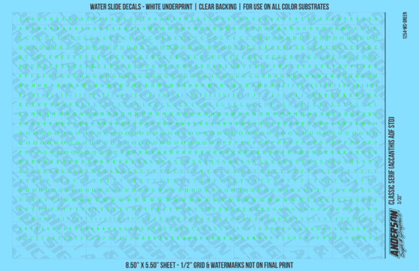 ASG Waterslide Decals - Classic Serif Lettering Numbers 3/32"