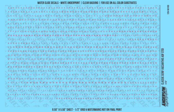 ASG Waterslide Decals - Classic Serif Lettering Numbers 3/32"