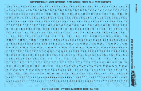 ASG Waterslide Decals - Classic Serif Lettering Numbers 1/8"