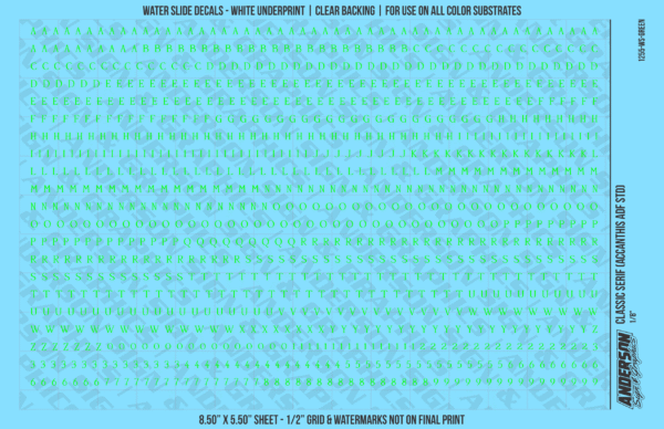 ASG Waterslide Decals - Classic Serif Lettering Numbers 1/8"