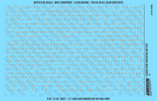 ASG Waterslide Decals - Classic Serif Lettering Numbers 1/8"