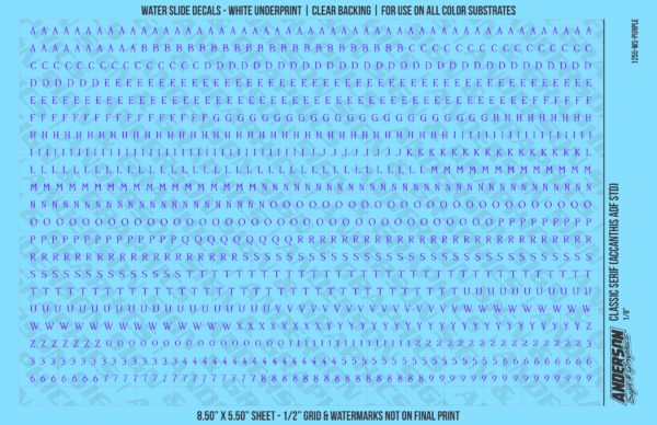 ASG Waterslide Decals - Classic Serif Lettering Numbers 1/8"
