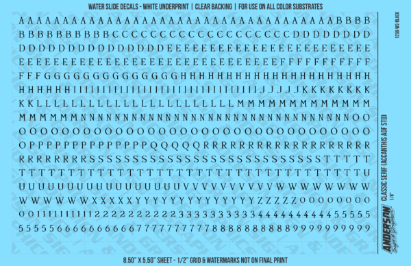 ASG Waterslide Decals - Classic Serif Lettering Numbers 3/16"