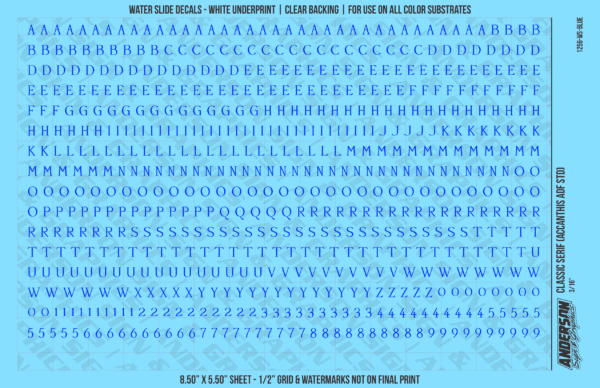 ASG Waterslide Decals - Classic Serif Lettering Numbers 3/16"