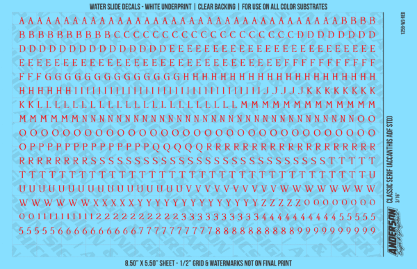 ASG Waterslide Decals - Classic Serif Lettering Numbers 3/16"