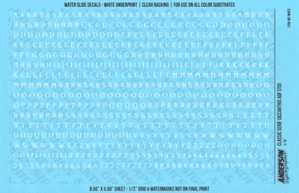 ASG Waterslide Decals - Classic Serif Lettering Numbers 3/16"