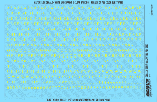 ASG Waterslide Decals - Classic Serif Lettering Numbers 3/16"
