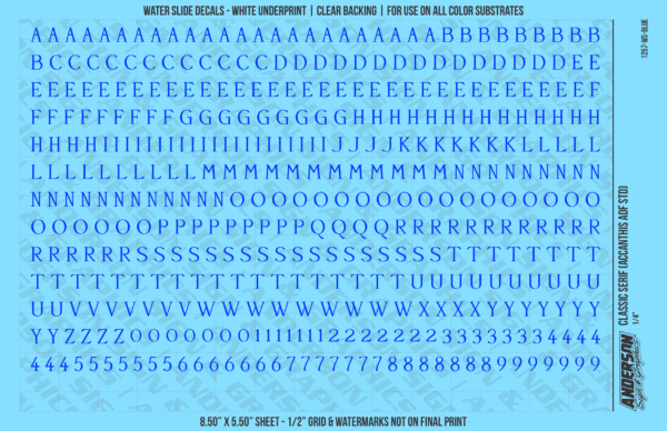 ASG Waterslide Decals - Classic Serif Lettering Numbers 1/4"