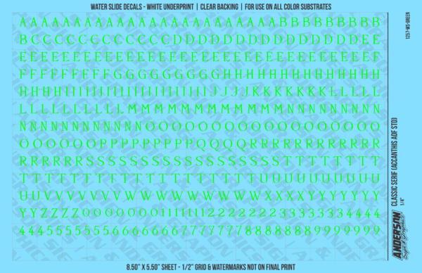 ASG Waterslide Decals - Classic Serif Lettering Numbers 1/4"
