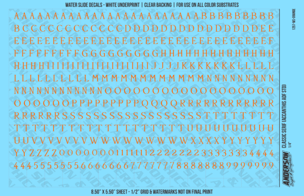 ASG Waterslide Decals - Classic Serif Lettering Numbers 1/4"