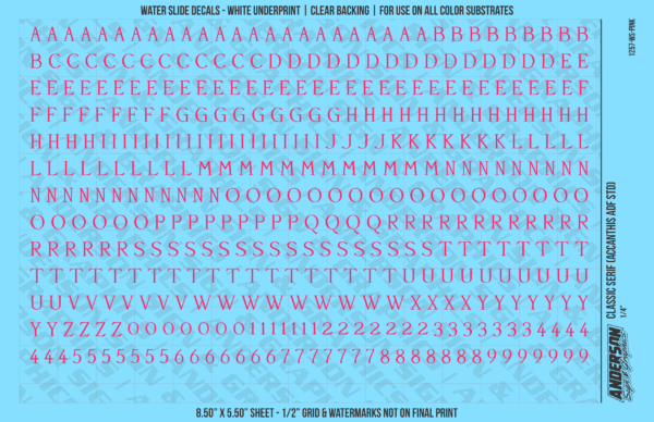 ASG Waterslide Decals - Classic Serif Lettering Numbers 1/4"