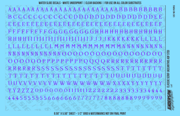 ASG Waterslide Decals - Classic Serif Lettering Numbers 1/4"