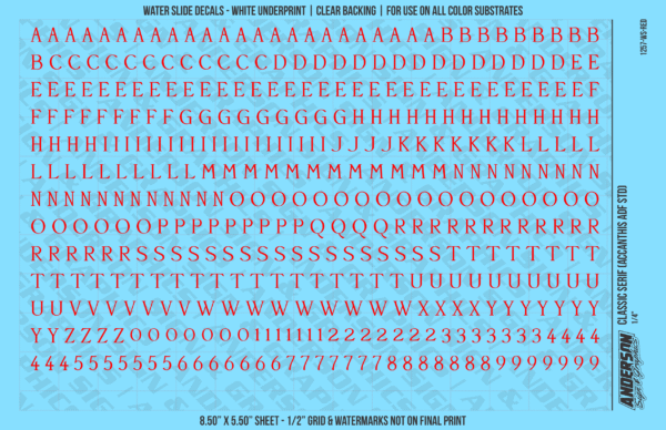 ASG Waterslide Decals - Classic Serif Lettering Numbers 1/4"