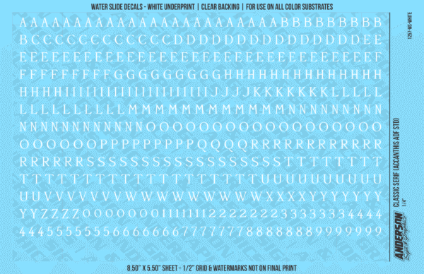 ASG Waterslide Decals - Classic Serif Lettering Numbers 1/4"