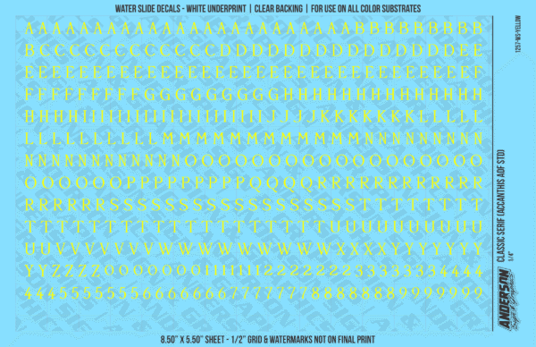ASG Waterslide Decals - Classic Serif Lettering Numbers 1/4"