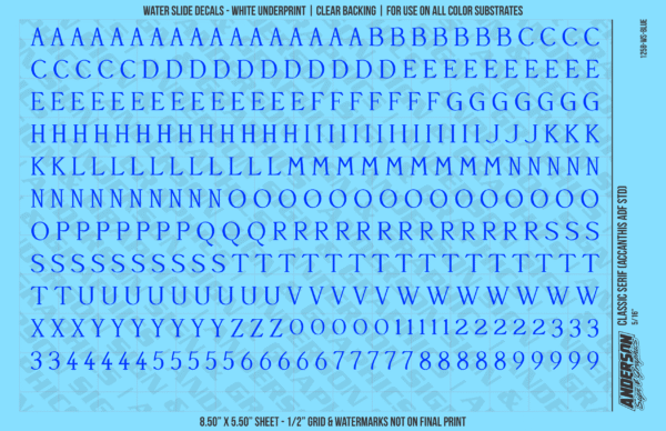 ASG Waterslide Decals - Classic Serif Lettering Numbers 5/16"