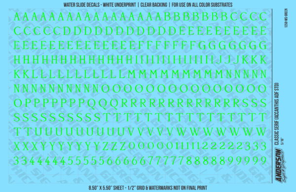 ASG Waterslide Decals - Classic Serif Lettering Numbers 5/16"