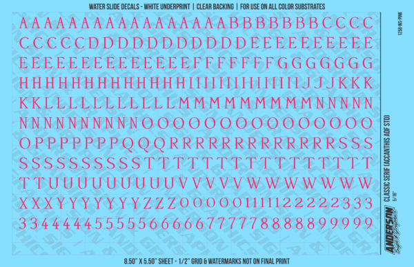 ASG Waterslide Decals - Classic Serif Lettering Numbers 5/16"