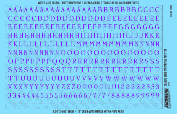 ASG Waterslide Decals - Classic Serif Lettering Numbers 5/16"