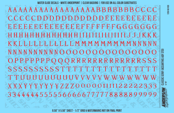 ASG Waterslide Decals - Classic Serif Lettering Numbers 5/16"