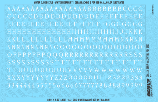 ASG Waterslide Decals - Classic Serif Lettering Numbers 5/16"