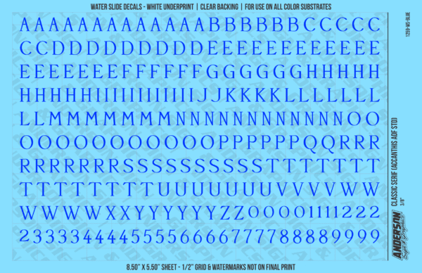 ASG Waterslide Decals - Classic Serif Lettering Numbers 3/8"