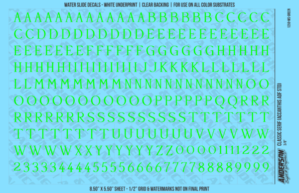 ASG Waterslide Decals - Classic Serif Lettering Numbers 3/8"