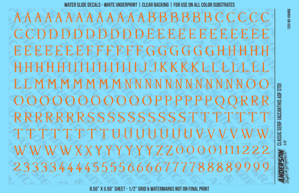 ASG Waterslide Decals - Classic Serif Lettering Numbers 3/8"