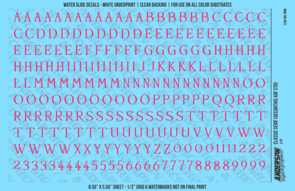 ASG Waterslide Decals - Classic Serif Lettering Numbers 3/8"