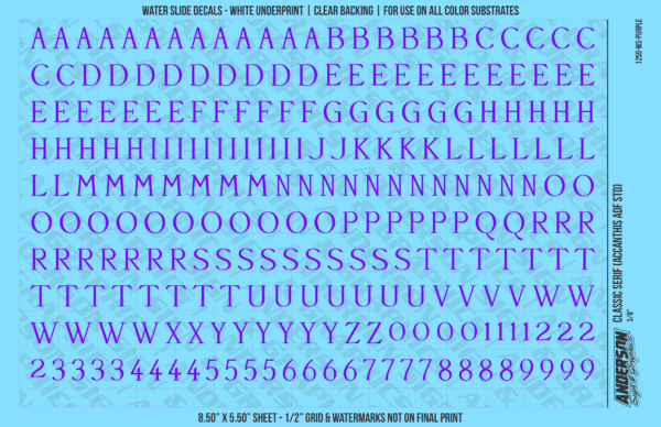 ASG Waterslide Decals - Classic Serif Lettering Numbers 3/8"