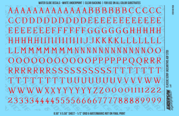 ASG Waterslide Decals - Classic Serif Lettering Numbers 3/8"