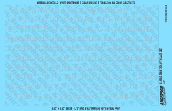 ASG Waterslide Decals - Classic Serif Lettering Numbers 3/8"