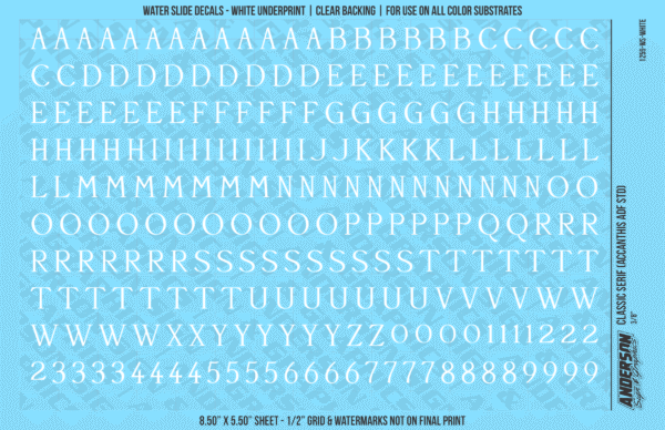 ASG Waterslide Decals - Classic Serif Lettering Numbers 3/8"