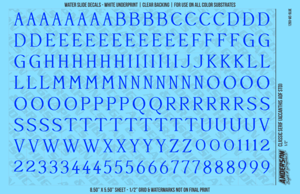 ASG Waterslide Decals - Classic Serif Lettering Numbers 1/2"