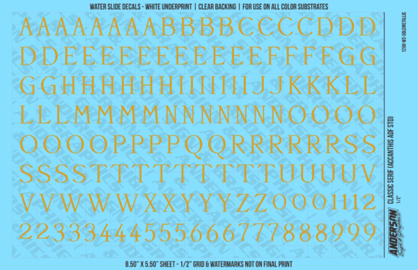 ASG Waterslide Decals - Classic Serif Lettering Numbers 1/2"