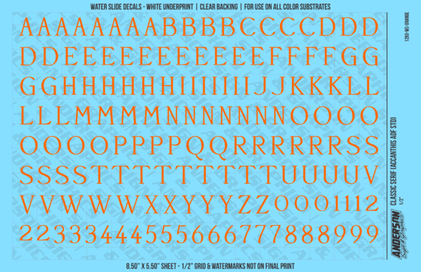 ASG Waterslide Decals - Classic Serif Lettering Numbers 1/2"