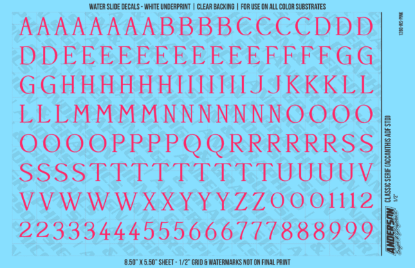 ASG Waterslide Decals - Classic Serif Lettering Numbers 1/2"