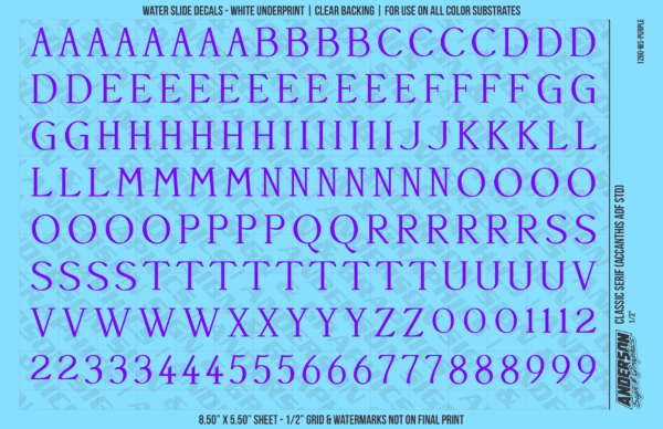 ASG Waterslide Decals - Classic Serif Lettering Numbers 1/2"