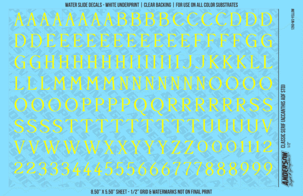 ASG Waterslide Decals - Classic Serif Lettering Numbers 1/2"