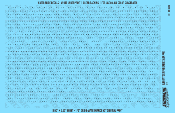 ASG Waterslide Decals - Elegant Serif Lettering Numbers 1/16"