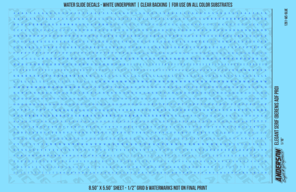 ASG Waterslide Decals - Elegant Serif Lettering Numbers 1/16"