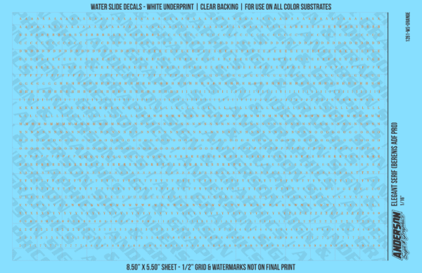 ASG Waterslide Decals - Elegant Serif Lettering Numbers 1/16"