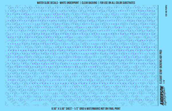 ASG Waterslide Decals - Elegant Serif Lettering Numbers 1/16"