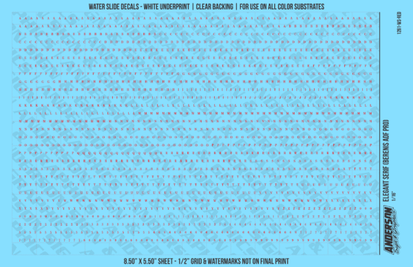 ASG Waterslide Decals - Elegant Serif Lettering Numbers 1/16"