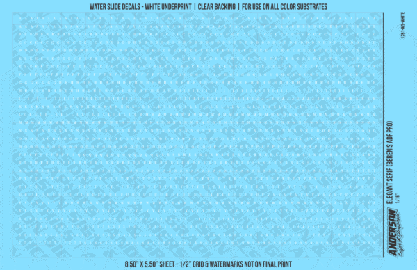 ASG Waterslide Decals - Elegant Serif Lettering Numbers 1/16"